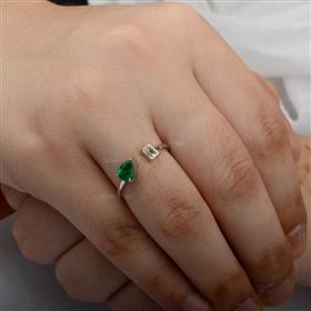 Emerald and Diamond Gold Cuff Ring
